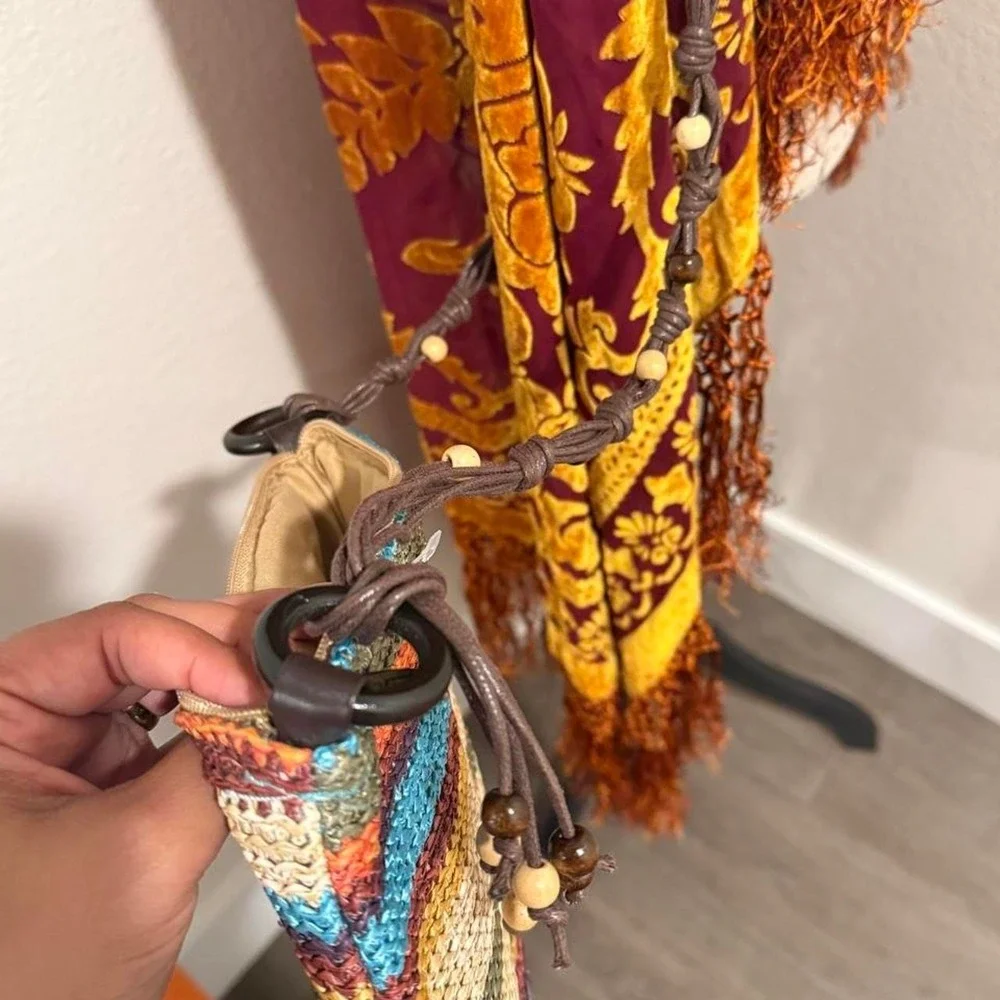 Vintage‎ 2000s boho Sun N Sand crochet shoulder crossbody bag beaded straps